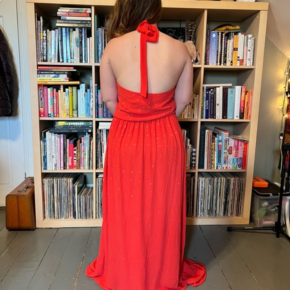 NWT Erin Featherston red silk and rhinestone maxi halter dress - Picture 2 of 3